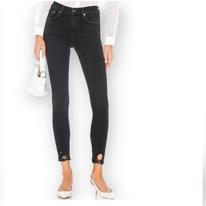Agolde Sophie Black Mid Rise Skinny jeans with distressing